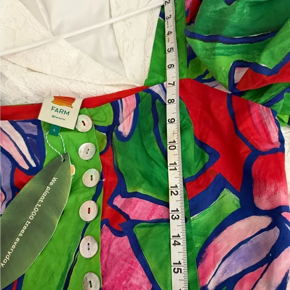 New FARM Rio Tropical Bunch Crop Green Multicolor Puff Sleeve Blouse